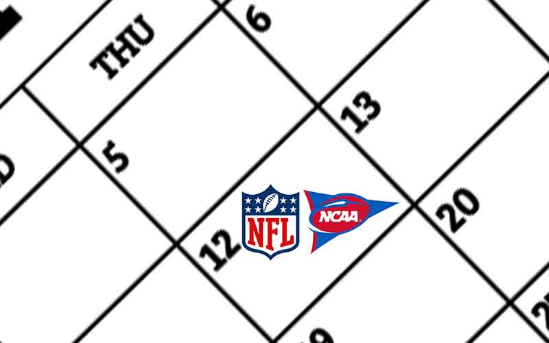 a calendar with NFL and NCAAF logos on October 12th 2023