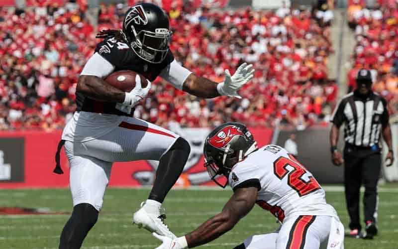 Falcons vs Bucs on field