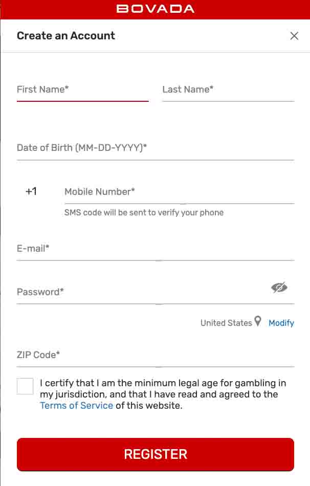 Bovada signup