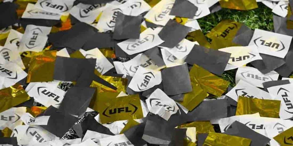 UFL confetti on field